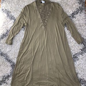 Forever 21 Olive Green Mock Neck Cut Out Dress